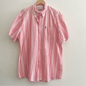 Barbour Men’s Tailored Fit Button Down Striped Short Sleeves Pink White 2XL